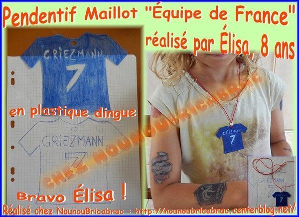 Pendentif : Maillot équipe de France, en plastique dingue