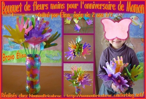 Bouquet de fleurs-mains pour Maman réalisé par Élisa