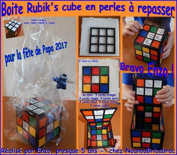 Boite "rubik's cube" en perles à repasser - Enzo