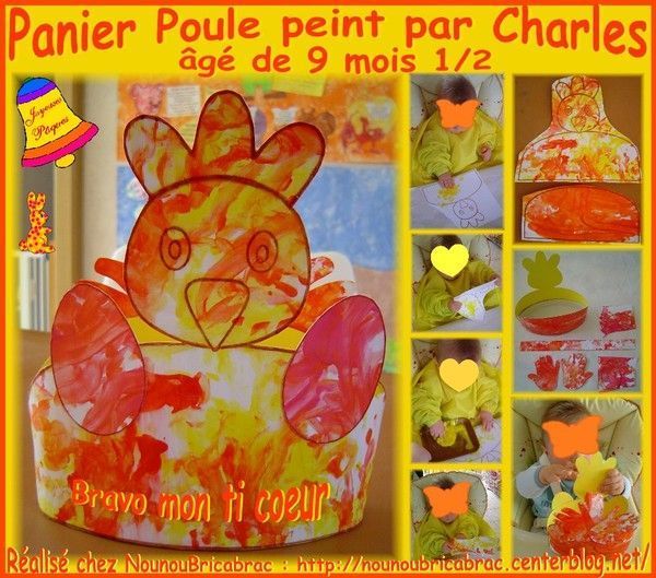 Panier -Poule de Pâques- *2* peint par Charles, 9 mois 1/2