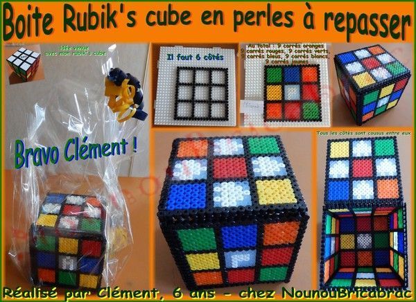 Boite "rubik's cube" en perles à repasser - Clément