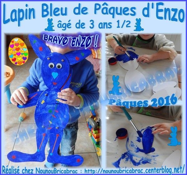 Lapin Bleu articulé de Pâques d'Enzo - 3 ans 1/2
