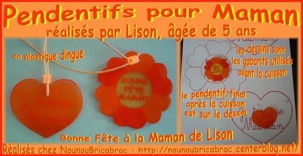 Pendentifs pour Maman réalisés par Lison, âgée de 5 ans