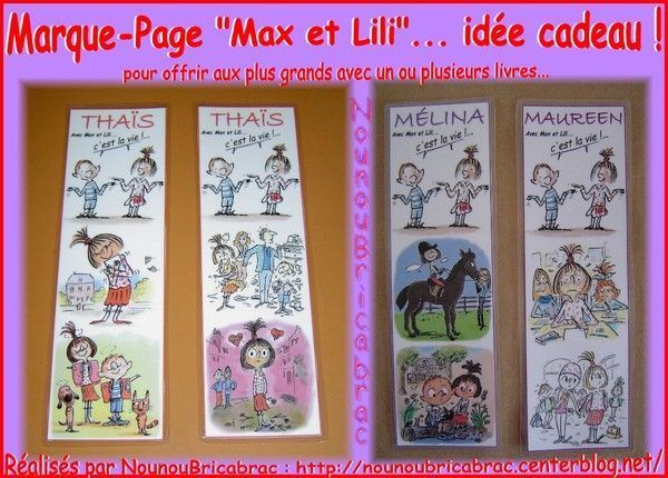 Marque-pages "Max et Lili"...  pour enfants